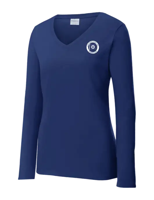 Womens  V-Neck Ring Spun Navy 4.5 oz Long Sleeve T-Shirt w/E.N. Bisso Logo