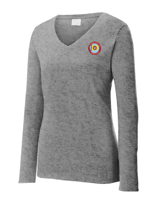 Womens  V-Neck Ring Spun Grey Heather 4.5 oz Long Sleeve T-Shirt w/E.N. Bisso Logo