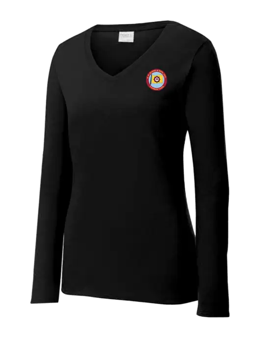 Womens V-Neck Ring Spun Jet Black 4.5 oz Long Sleeve T-Shirt w/E.N. Bisso Logo