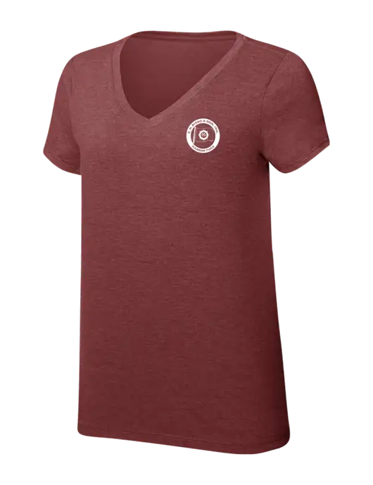Womens Simply Soft V-Neck Maroon Frost 4.5oz  Poly/Combed Ring Spun Cotton T-Shirt w/E.N. Bisso Logo