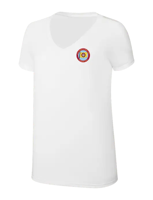Womens Simply Soft V-Neck White 4.5oz  Poly/Combed Ring Spun Cotton T-Shirt w/E.N. Bisso Logo