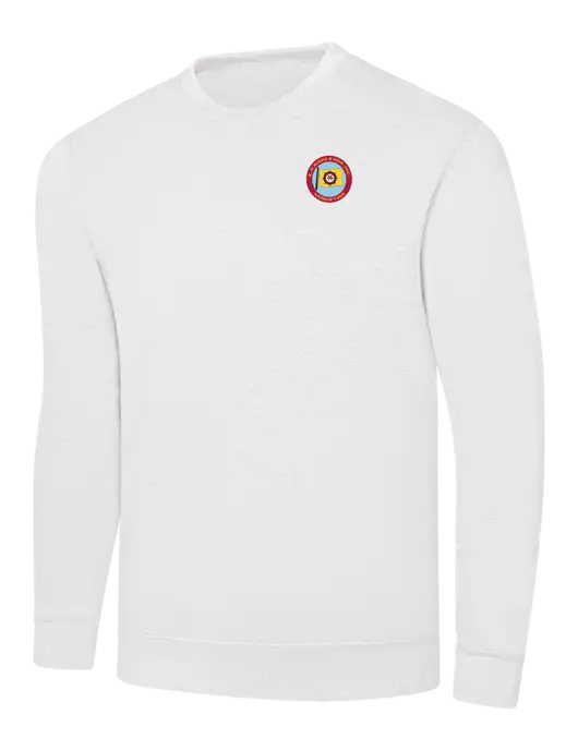White 7.8 oz Ring Spun Crew Sweatshirt w/E.N. Bisso Logo