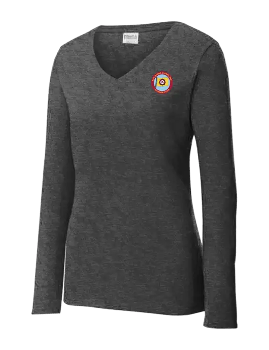 Womens  V-Neck Ring Spun Dark Heather Grey 4.5 oz Long Sleeve T-Shirt w/E.N. Bisso Logo