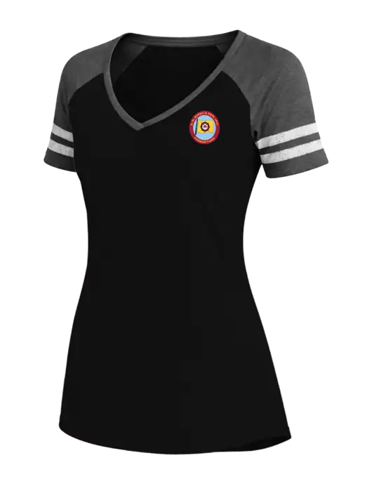 Womens Black/Charcoal Heather V-Neck Game Tee w/E.N. Bisso Logo