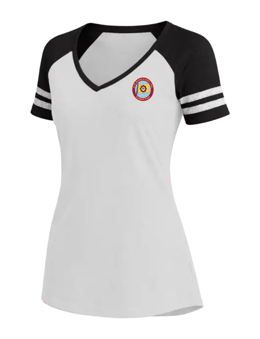 Womens White/Black V-Neck Game Tee w/E.N. Bisso Logo