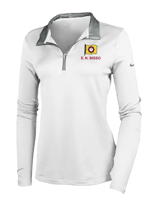 NIKE White/Dark Grey Womens Dry-Fit Stretch 1/2 Zip Cover-Up w/E.N. Bisso Logo