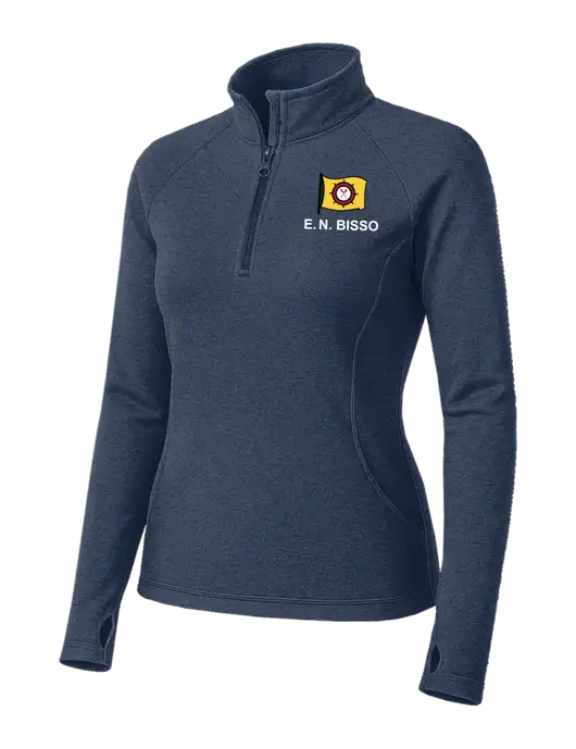 Navy Heather Womens Sport Wick Stretch 1/4 Zip Pullover w/E.N. Bisso Logo