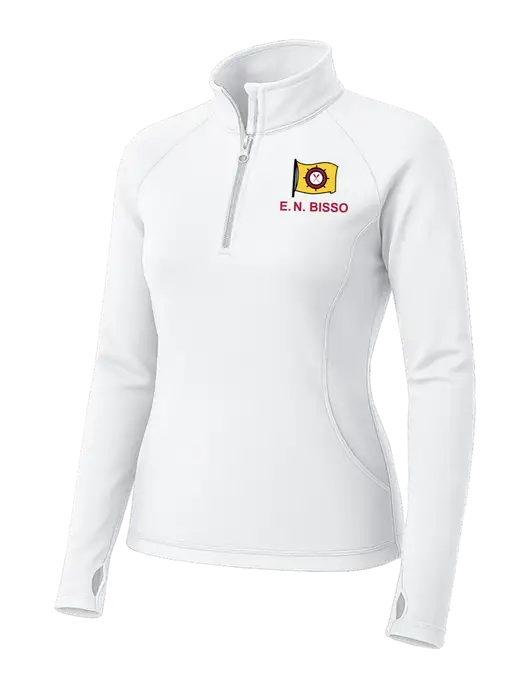 White Womens Sport Wick Stretch 1/4 Zip Pullover w/E.N. Bisso Logo