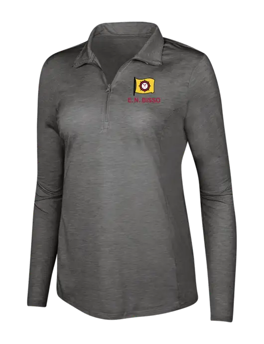 Dark Grey Heather Womens Posicharge Tri-Blend Wicking 1/4 Zip Pullover w/E.N. Bisso Logo