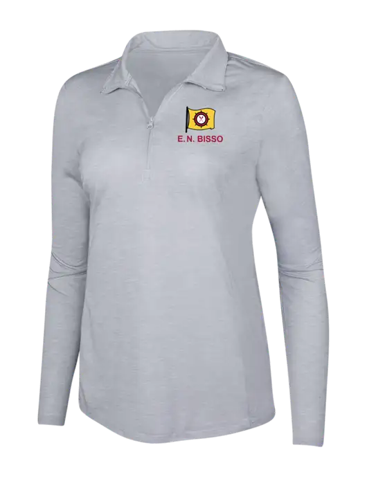 Light Grey Heather Womens Posicharge Tri-Blend Wicking 1/4 Zip Pullover w/E.N. Bisso Logo