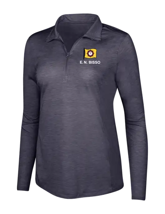 True Navy Heather Womens Posicharge Tri-Blend Wicking 1/4 Zip Pullover w/E.N. Bisso Logo