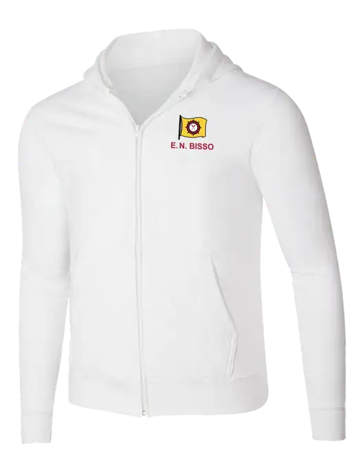 White 8.5 oz Ring Spun Zip Hooded Sweatshirt w/E.N. Bisso Logo