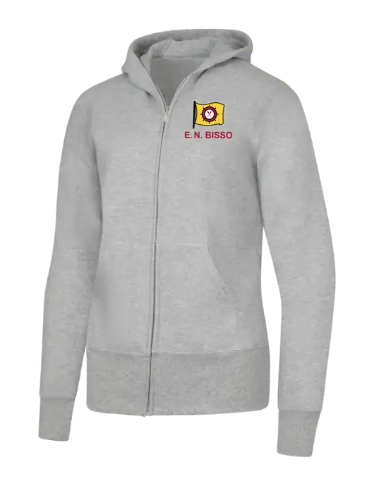 Grey Heather Womens Core Fleece Full-Zip Hooded Sweatshirt w/E.N. Bisso Logo