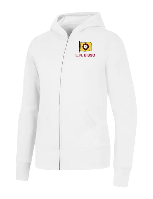 White Womens Core Fleece Full-Zip Hooded Sweatshirt w/E.N. Bisso Logo