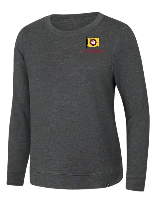TravisMathew Womens Dark Grey Heather Lightweight Long Weekend Crew w/E.N. Bisso Logo
