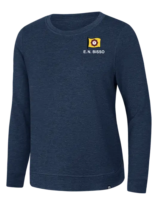 TravisMathew Womens Dark Slate Blue Heather Lightweight Long Weekend Crew w/E.N. Bisso Logo