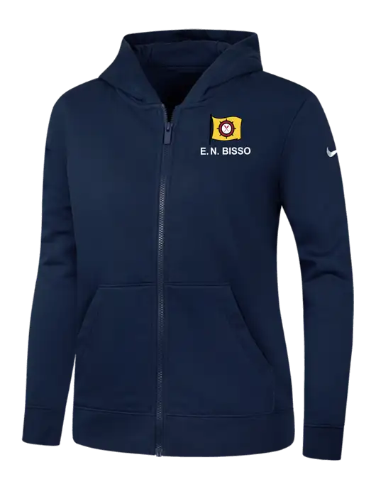 Nike Womens Club Fleece Sleeve Swoosh Full-Zip Dark Navy Hoodie w/E.N. Bisso Logo