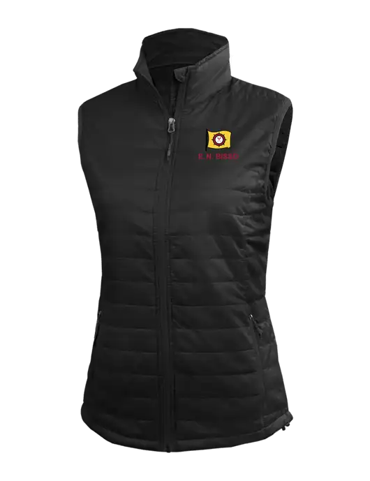 Womens Packable Black Puffy Vest w/E.N. Bisso Logo