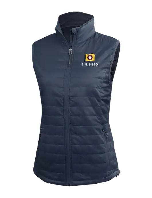 Womens Packable Navy Puffy Vest w/E.N. Bisso Logo