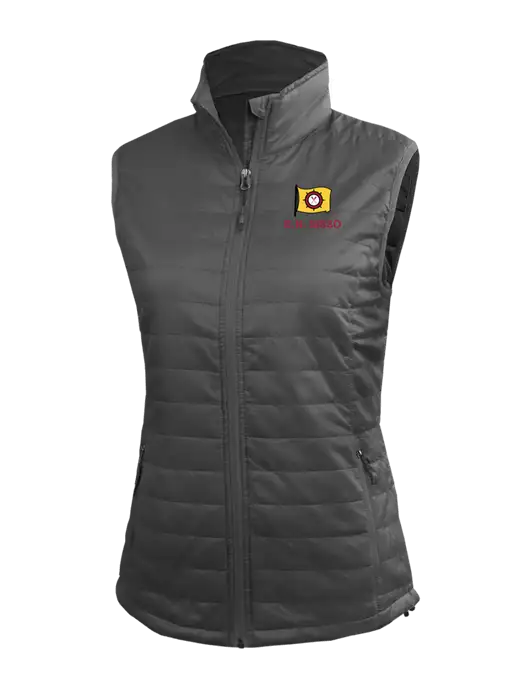 Womens Packable Dark Grey Puffy Vest w/E.N. Bisso Logo