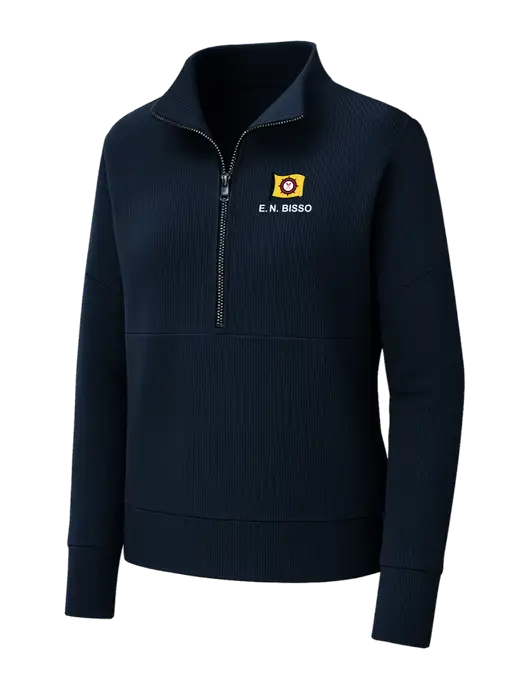 Mercer+Mettle Womens Dark Navy Linear Texture Quarter Zip w/E.N. Bisso Logo
